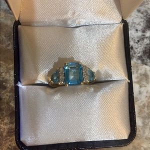 Genuine Blue Topaz Diamond Ring 10K Gold Size 6